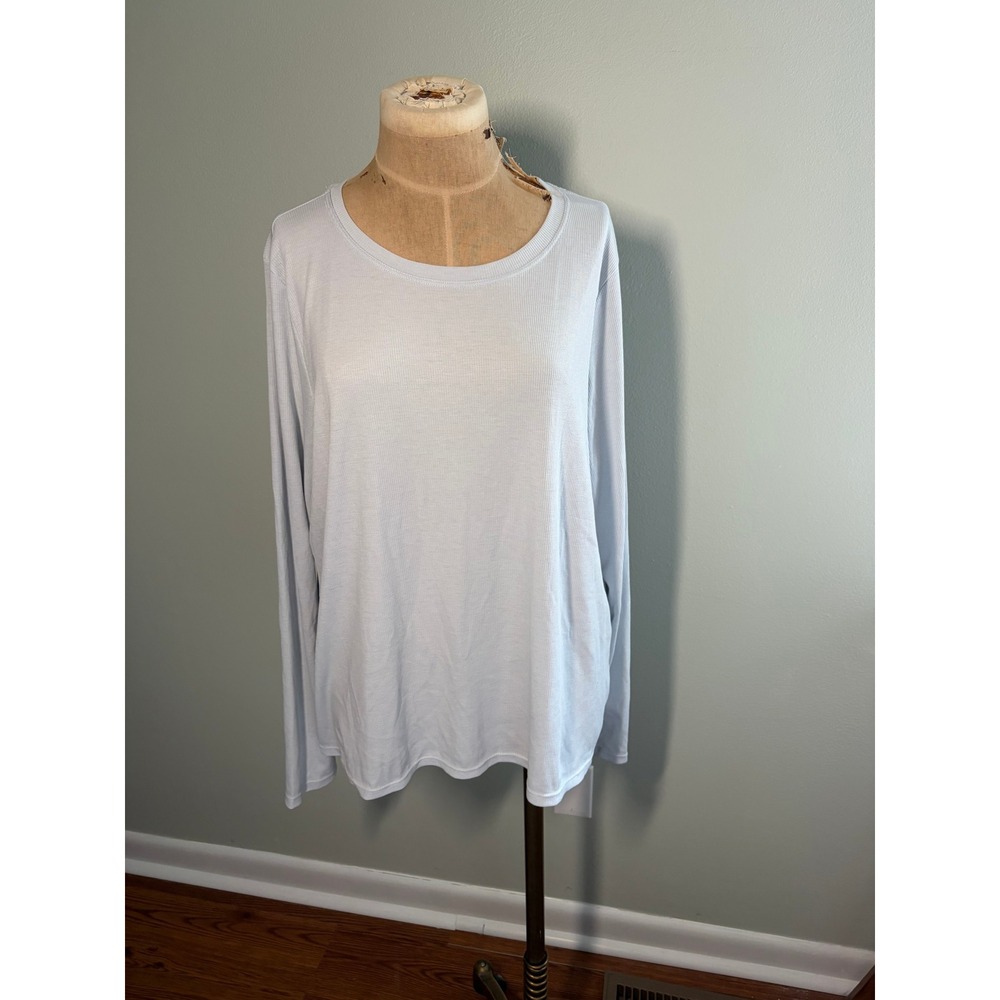 Mondetta Womens XXL Light Blue Ribbed Long Sleeve Running Crew Neck Top